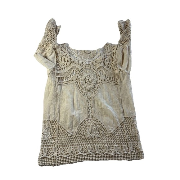 Hint of Mint Crochet Lace Top Womens Small Ivory Boho Long Sleeve Lace - Picture 3 of 9